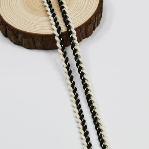 White10 Yards Gimp Braid Trim, 8mm/0.31 Inch Wide Decorative Lace Webbing Fabric for Sewing Garments, Curtains, DIY Crafts, Lamps and Furniture Decoration (Black & White - color: Black & White