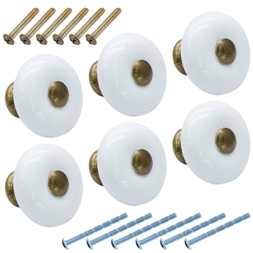 6pcs White Ceramic Cabinet Knobs, Large Round Drawer Knobs - size: 6pcs-Large-Antique Bronze