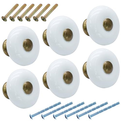 6pcs White Ceramic Cabinet Knobs, Large Round Drawer Knobs - size: 6pcs-Large-Antique Bronze