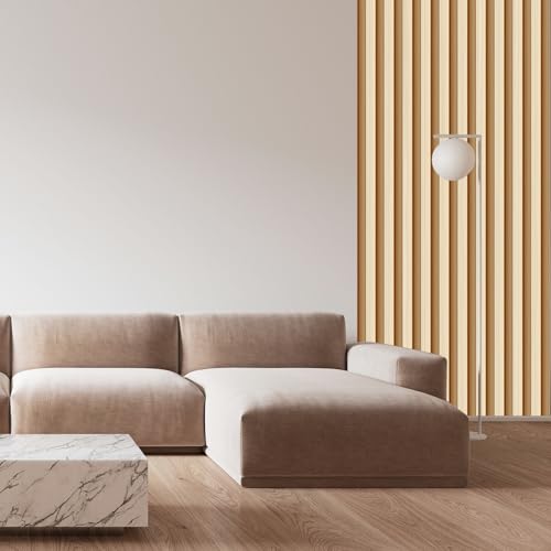 Natural Wood Slat Wallpaper Peel and Stick Wood Panel Wall Decor - color: Yellow and white alternating natural wood