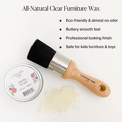 Furniture Wax [Clear] + Wax Brush Applicator Bundle - 100% Natural Sealant for Chalk Furniture Paint or Raw Wood, Light Protection, Easy to Apply, No Odor, Eco-Friendly