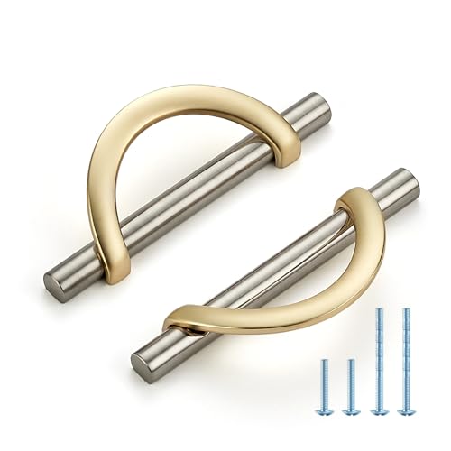Brushed Gold & Brushed Nickel Cabinet Pulls Curved 3-3/4 Inch/96 mm 10 Pack - color: Brushed Brass & Brushed Nickel, size: 3-3/4 Inch Hole Center