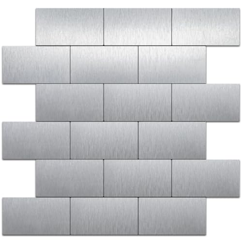 DICOFUN 1 Polished White Thick PVC Peel and Stick Backsplash, Ceramic Look Subway Tile Kitchen Backsplash Wall Tile - color: Brushed Silver, size: 1 Sheet, 12"x12"x0.12"