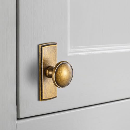 6Pack Antique Brass Cabinet Knob with Backplate Round Drawer Knob - color: Antique Brass, style: Escutcheon