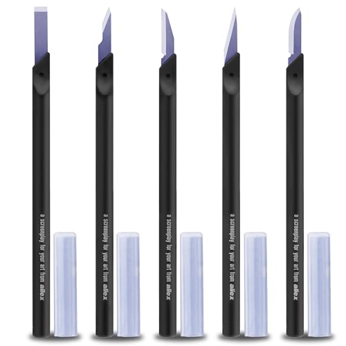 ALLEX Japanese Exacto Craft Knife Set (5 Pcs) - Precision Hobby Knife for Crafting, Art, Model Kit - Razor Sharp Japanese Stainless Steel Blade - Heavy Duty Fixed Blade - Made in Japan - color: All Blade Set