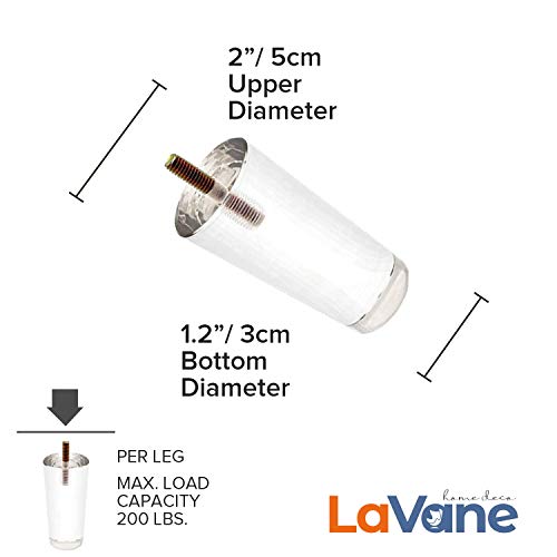 La Vane 6 inch Acrylic Tapered Furniture Legs with M8 Bolts & Plates,4PCS - size: 6"/15cm