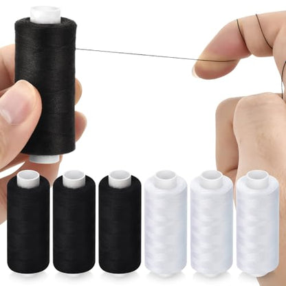 6 Pcs Sewing Thread Kit, 400 Yards Each Spool 402 Polyester Thread with Sewing Needle & Threader, Sewing Threads for Sewing Machine, Hand Stitching, Embroidery - color: 3black+3white