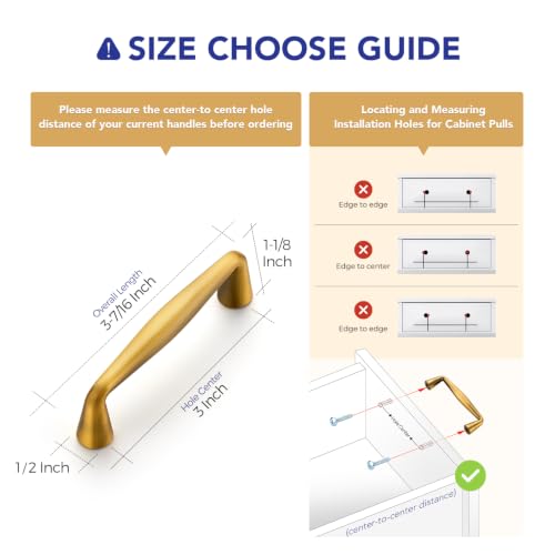 Ravinte Brushed Brass Cabinet Handles Solid Handles,3 Inch,10 Pack - color: Brushed Brass, size: 3 Inches Hole Center