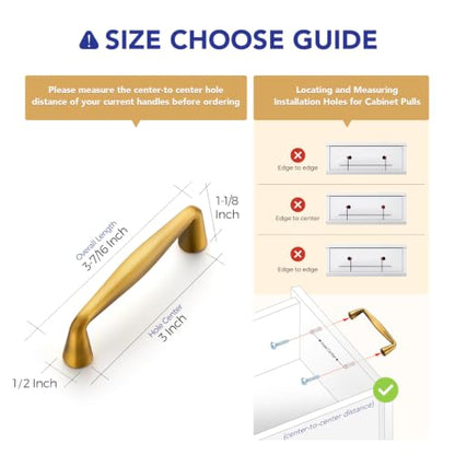 Ravinte Brushed Brass Cabinet Handles Solid Handles,3 Inch,10 Pack - color: Brushed Brass, size: 3 Inches Hole Center