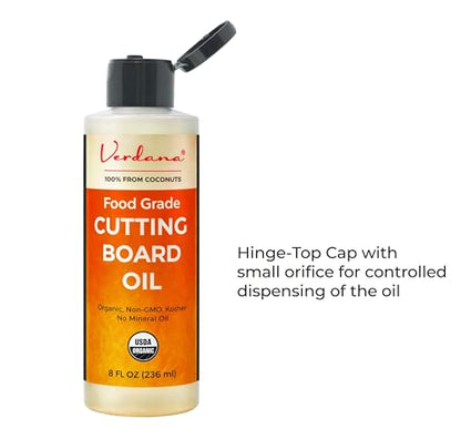 Verdana Food Grade Cutting Board Oil – Organic Coconut-Derived, Food Safe Mineral Oil Alternative for Butcher Block, Bamboo & Wooden Utensils – Kosher, Non-GMO, 8 fl oz