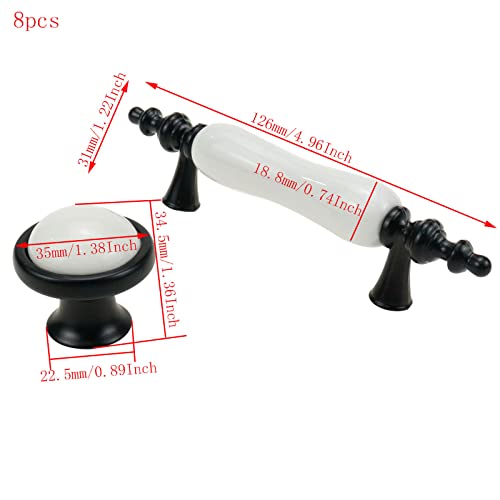 8 Pack Ceramic Drawer Pulls Handles, Black & White Dresser Handles