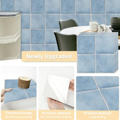 10pcs Peel and Stick Light Blue Backsplash Tiles – 7.87in x 7.87in Self-Adhesive Kitchen Wall Tiles, Bathroom Wall Panels, Modern DIY Stick On Tiles, Home Decor - color: Soft blue