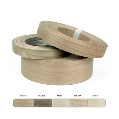 Furndiy Cherry 3/4" x 50' Roll Pre-Glued Wood Veneer Edge Banding, Iron on Edge Band, Hot Melt Adhesive, Real Wood Edge Tape, Veneer Edging for Easy Furniture Restoration, Smooth Surface, Based in USA
