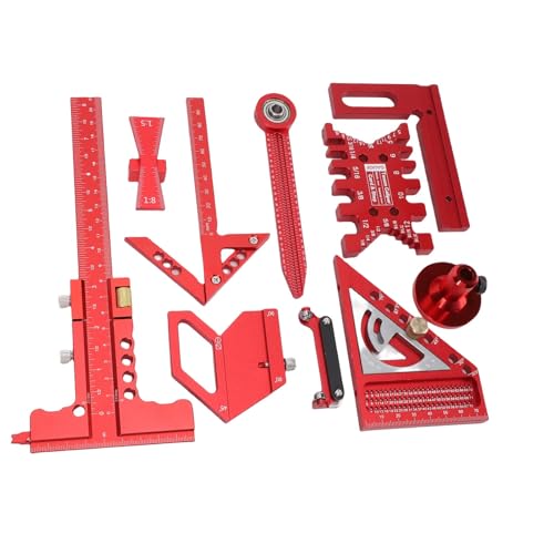 Woodworking Measurement Tool Kit 9-Piece Aluminum Alloy Ruler Set with Storage Box for Wood Board Splicing Drawing Carving and Polishing