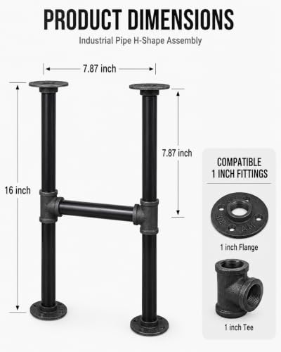 16" H-Shape Metal Table Legs Set - size: 16'' x 7.87''