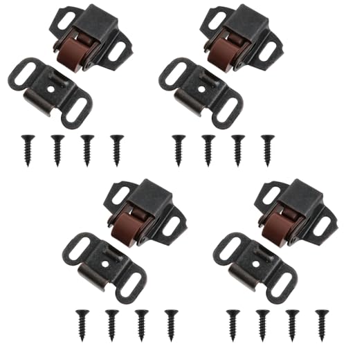 4 Sets Cabinet Door Latch, Single Roller Catch with Mounting Screws - color: Redish-brown