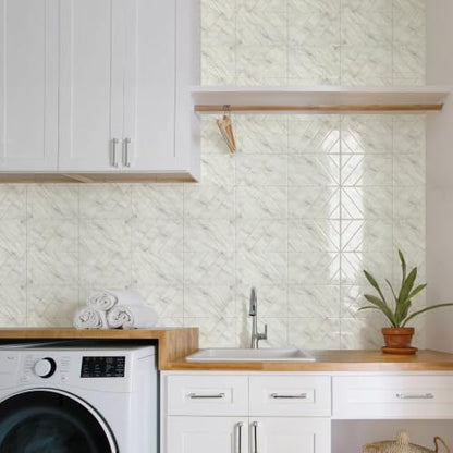 STICKGOO Herringbone Peel and Stick Backsplash, Statuario Marble, 10 Sheets - color: Statuario White Marble, size: Pack of 10