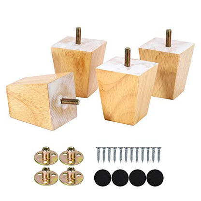 Maricome 3 Inch Furniture Legs Pre-drilled M8 Bolt Replacement Sofa Couch Feet Set of 4 Square Tapered Solid Wood Screw in - size: 3 Inch Natural