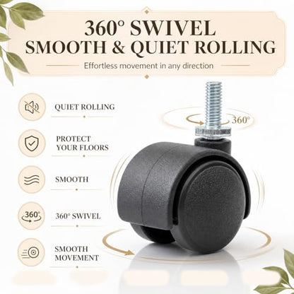 BBTO 8 Pcs 1 Inch M6 Swivel Stem Casters Wheels Replacement, M6 Threaded Stem Caster, Heavy Duty 360° Standing Desk Wheels, No Noise, Black Nylon, for Cart Furniture Table Cabinet Shelf - size: 1 Inch X M6 x 15 mm, style: Threaded, No Brake