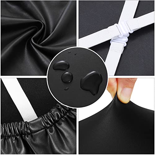 Fuloon Dining Chair Seat Covers 4 PCS, Solid Pu Leather Waterproof Seat Cushion Cover Oilproof Stretch Dining Chair Protctor Slipcover (Pu Dark Black) - color: Pu Dark Black