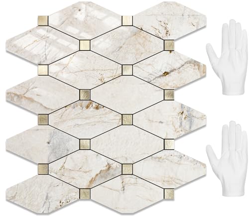 STICKGOO 10 Sheets Peel and Stick Backsplash Tiles, Glossy Pandora Marble - color: Glossy Pandora Marble