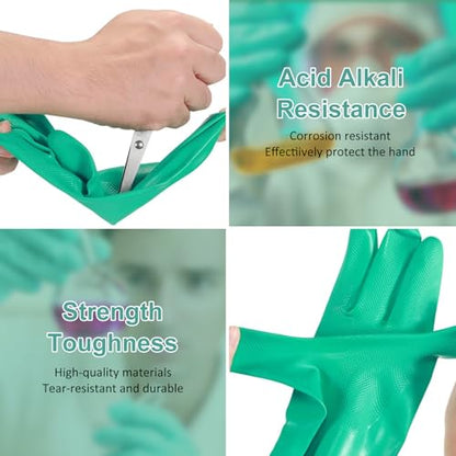 Beieverluck 10 Pairs Chemical Resistant Gloves, Reusable Heavy Duty Rubber Work Gloves, 12.6" Long Nitrile Gloves for Acid Alkali Oil Protection and Industrial Use Household, X-Large - size: X-Large