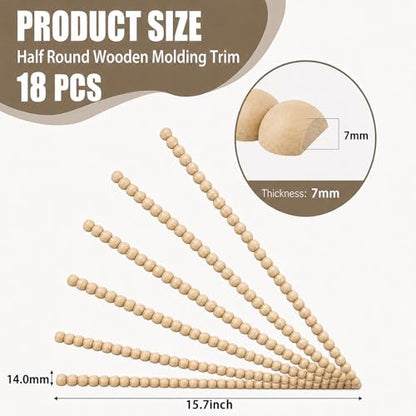 18-Pack 15.75 Inch Unfinished Beaded Wood Trim Molding (Wide 14mm) - size: 14mm