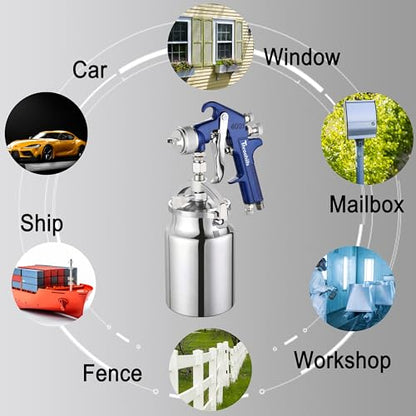 Siphon Feed Spray Gun for Piant with 1.8mm Nozzle, 1000cc Cup and 6pcs Paint Strainers for Cars & HousePainting Gun(Blue) - color: blue-4001-1.8mm
