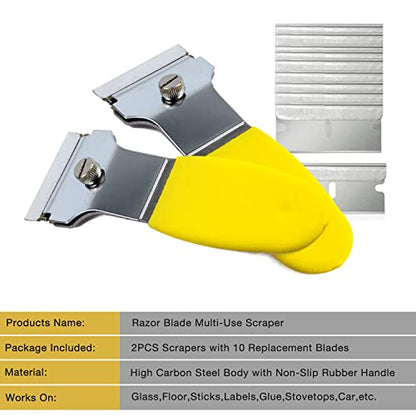 Multi-Purpose Scraper Tool 2 Pack – Metal Razor Blade Scraper Set with 10 Extra Blades, Non Scratch Scraper for Glass Stove Top, Paint Removal, Caulk Remover, Sticker Decal Adhesive Spealloy - size: Small