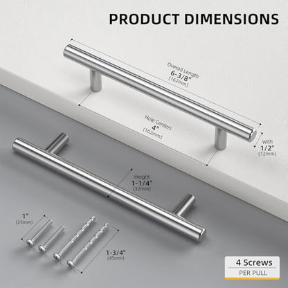 Goldenwarm 10 Pack 4 inch Brushed Nickel Cabinet Pulls Cabinet Handles - color: Brushed Nickel, size: 4 Inch Hole Centers