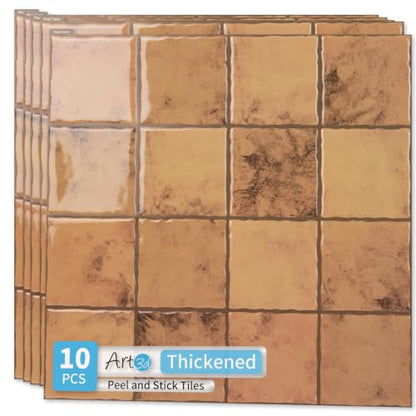 Art3d Grid Design Peel and Stick Backsplash, 10-Pack, Terracotta - color: Terracotta