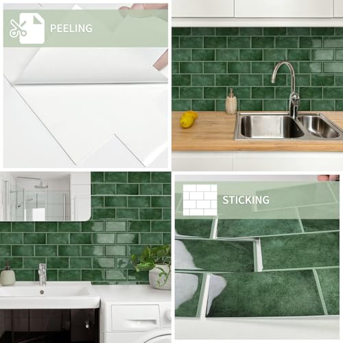 10-Sheet Thick Peel and Stick Kitchen Backsplash Tiles - color: Light Green