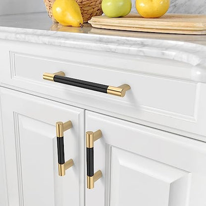 Amerdeco 10 Pack Matte Black and Gold Knurled Cabinet Pulls 5" - color: Black Gold, size: 5" hole center
