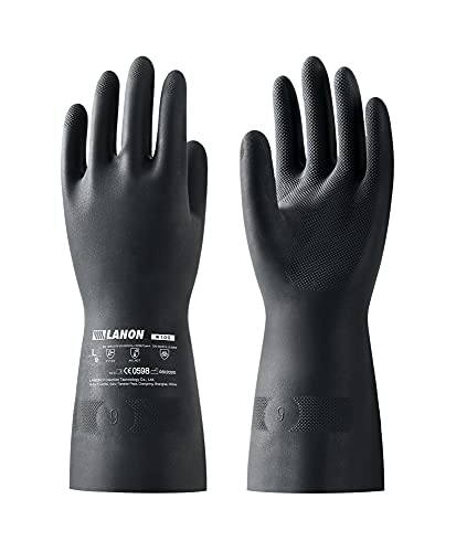 LANON Rubber Chemical Resistant Gloves,Heavy-duty Work,Unlined,Black,Large - size: Large (Pack of 1)