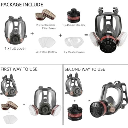 Gas Mask for Chemical, Full Face Respirator for Spray Paint - color: Grey