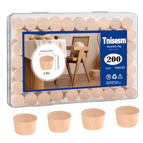 Tnisesm 200 Pieces 3/8 Inch Wood Plugs Wooden Hole Plugs Button Plugs Hardwood Hole Plugs for Holes in Locking Hole Tube Furniture - color: 200pcs-3/8" Cone-shaped