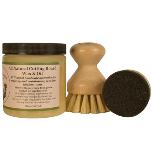 Refined Walnut Oil & Beeswax Cutting Board Wax, Unscented 8oz w/Brush Set - size: 8 Fl Oz + Brush Set