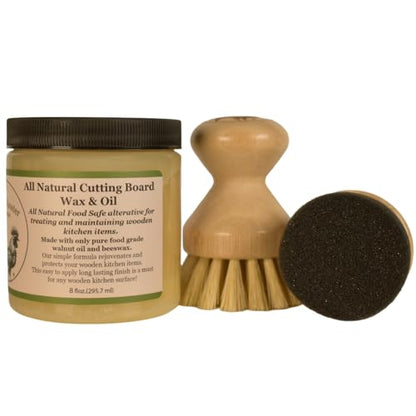 Refined Walnut Oil & Beeswax Cutting Board Wax, Unscented 8oz w/Brush Set - size: 8 Fl Oz + Brush Set