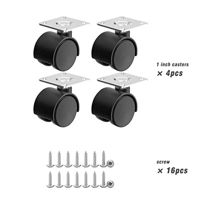 1 Inch Small Casters Set of 4, Plastic Black Nylon Low Profile Wheels Swivel Mini Casters for Furniture, Baby Bed, Kitchen, Cabinet, Table (with Stainless Steel Screws) - style: 1 inch