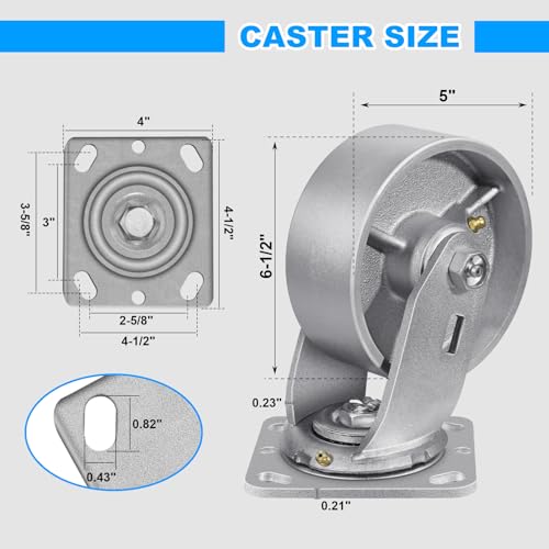 5" X 2" Caster Wheels, Heavy Duty Industrial Casters, Steel Casters 4000 LBS Capacity with Roller Bearing, Cast Iron Wheels, Metal Casters(4 Swivel) - style: 5"X 2"Wheel