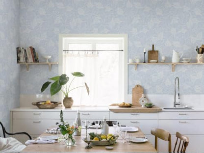 Dimoon Blue Peel and Stick Wallpaper Geometric Contact Paper for Bathroom Kitchen Striped Botanical Stick on Wall Paper Leaf Boho Removable Wallpaper Renter Friendly Vinyl Waterproof 17.3''x78.7'' - color: Blue and White, size: 17.3" x 78.7"