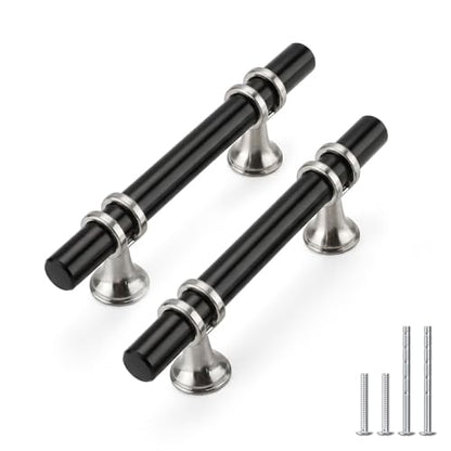 Rergy 10 Pack 3 Inch Hole Center Black and Silver Cabinet Pulls - color: Black&Brushed Nickel, size: 3in Hole Center(76mm)