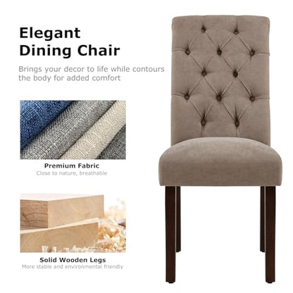 COLAMY Button Tufted Dining Chairs Set of 6, Parsons Upholstered Fabric Dining Room Chairs Kitchen Chairs with Wood Legs and Padded Seat, Taupe - color: Taupe, size: set of 6