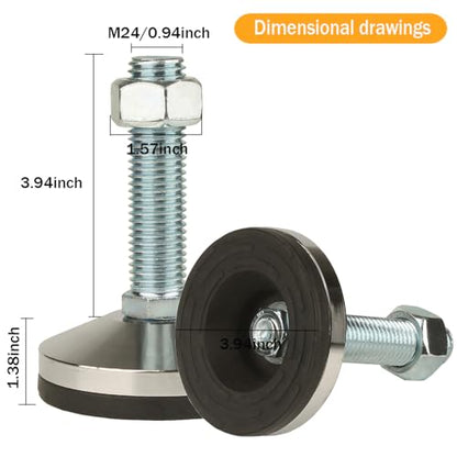 Heavy Duty Leveling Screw Leg,Leg Leveler 3.94" Dia Base,Adjustable Leveling feet M24 Thread, 4800 Lb Capacity,Capacity for Workbench, Machine, Cabinet, (D100xM24x100,2 Pcs,Black) - size: D100xM24x100,2 Pcs