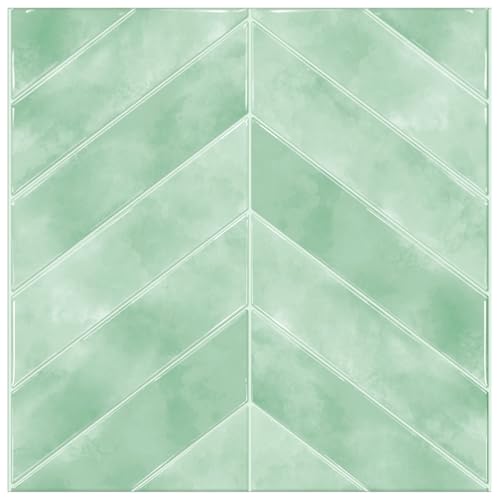 MORCART 10PCS 11.8"x11.8" Herringbone Peel and Stick Backsplash - color: Light Green