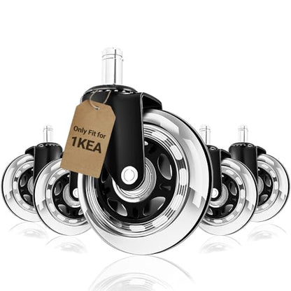 3" Office Chair Caster Wheels with 10mm Stem 1KEA ONLY, Heavy-Duty Rubber Chair Casters Replacement Set of 5, Desk Chair Wheels, Quiet & Smooth Rolling for All Floors (Hardwood, Carpet) - color: Black 1KEAONLY