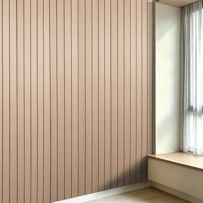 3D Peel and Stick Wall Panels PVC Grille Slat 197"x15.8" Self-Adhesive Wall Sticker Soundproof Paneling for Walls and Ceiling in Faux Oak Wood Grain Texture - color: Oak Wood Grain, size: 197"x15.8"