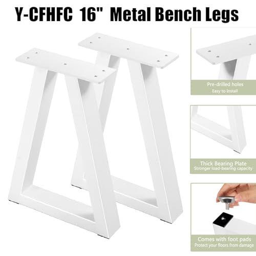 16 Inch Metal Table Legs, Trapezoid Bench Legs Coffee & Side Table Feets for DIY Furniture Office Desk Chair Stool Feets, Set of 2 (H16 x W10.8,White) - color: White, size: 16" Trapezoid