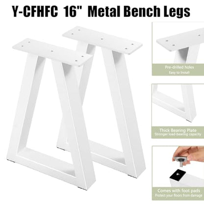16 Inch Metal Table Legs, Trapezoid Bench Legs Coffee & Side Table Feets for DIY Furniture Office Desk Chair Stool Feets, Set of 2 (H16 x W10.8,White) - color: White, size: 16" Trapezoid