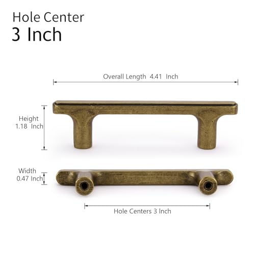 Lardmon 10 Pack Antique Brass Modern Cabinet Pulls 4.4 Inch(112mm) Total Length | 3 Inch(76mm) Hole Center Bar Pulls Kitchen Cabinet Handles Solid Drawer Pulls Heavy Duty Kitchen Cabinet Hardware - color: Antique Brass, size: 3 Inch Hole Center, style: 10